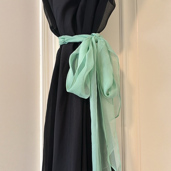 Black Sheer Lined Dress with Mint Green Belt for Sale! - Picture 2 of 5